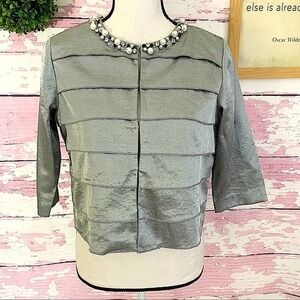 RUBY Rd Silver Layered Pearl Embellished Petite Blazer Jacket size 4P